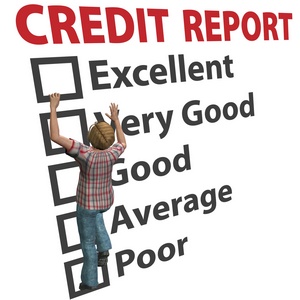 3D illustration depicting a credit report, featuring graphs and data that represent credit scores and financial health.  