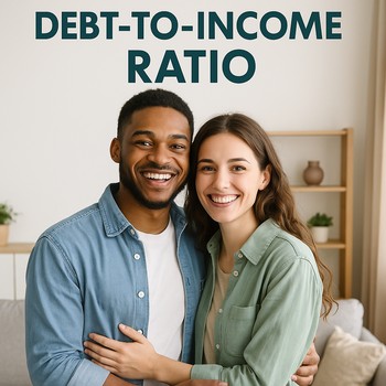 A young couple is happy about their debt-to-income ratio