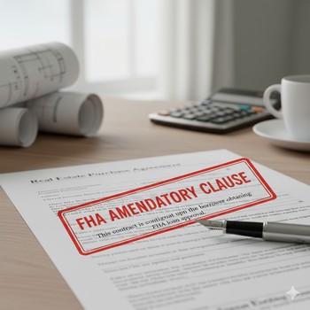 Image of a real estate contract highlighting the FHA amendatory clause for fixing amendments. 