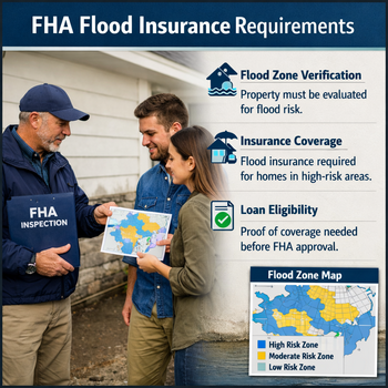 Overview of FHA flood insurance requirements for homeowners and properties in flood-prone areas.
