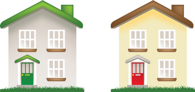 Two houses on a white background available for an FHA mortgage.